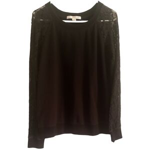 Boston Proper Black Sweater Lace Sleeve Women's Crewneck Sz M Top Longsleeve